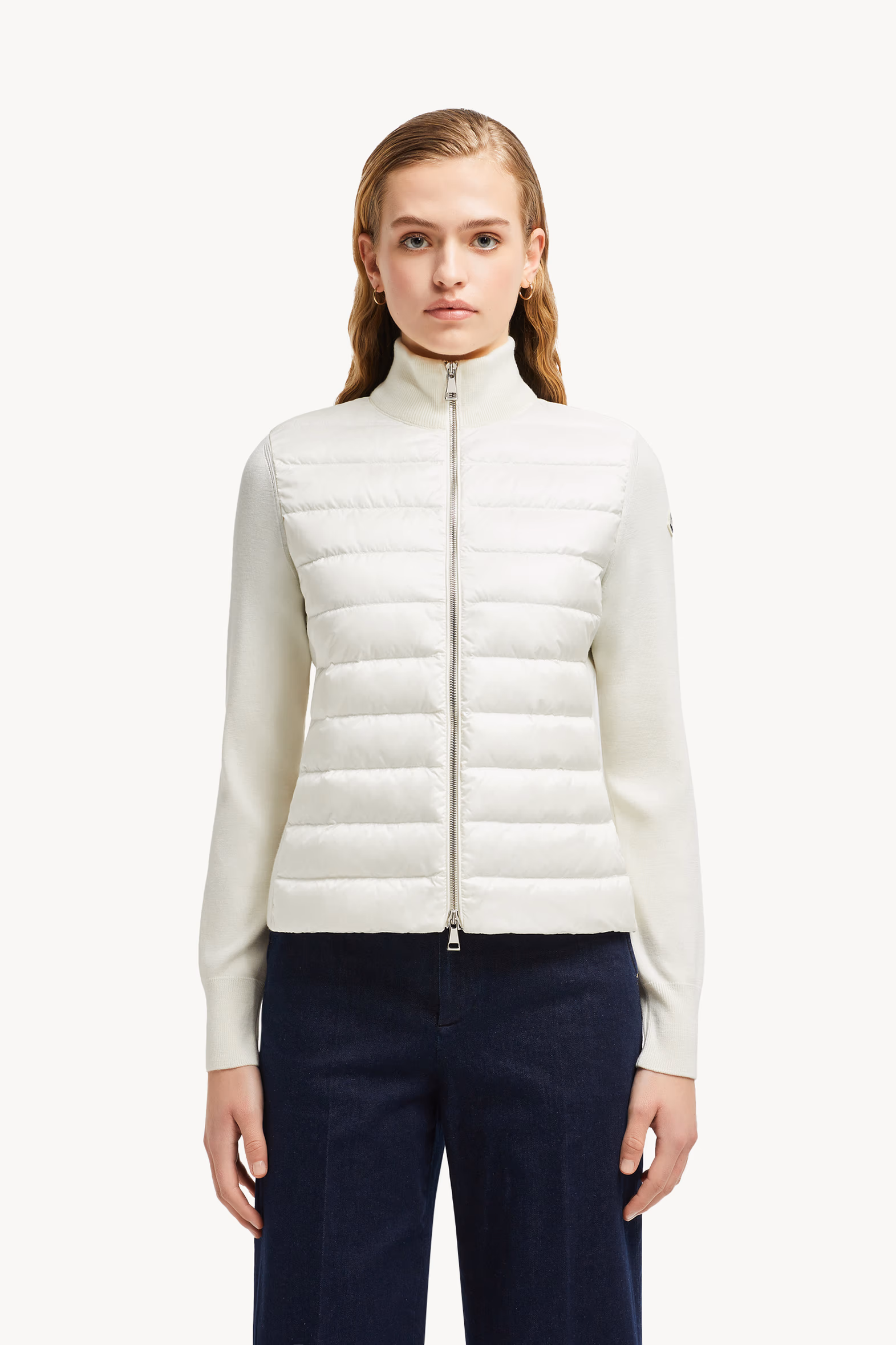 Padded Wool Zip-Up Cardigan Women White Moncler 3